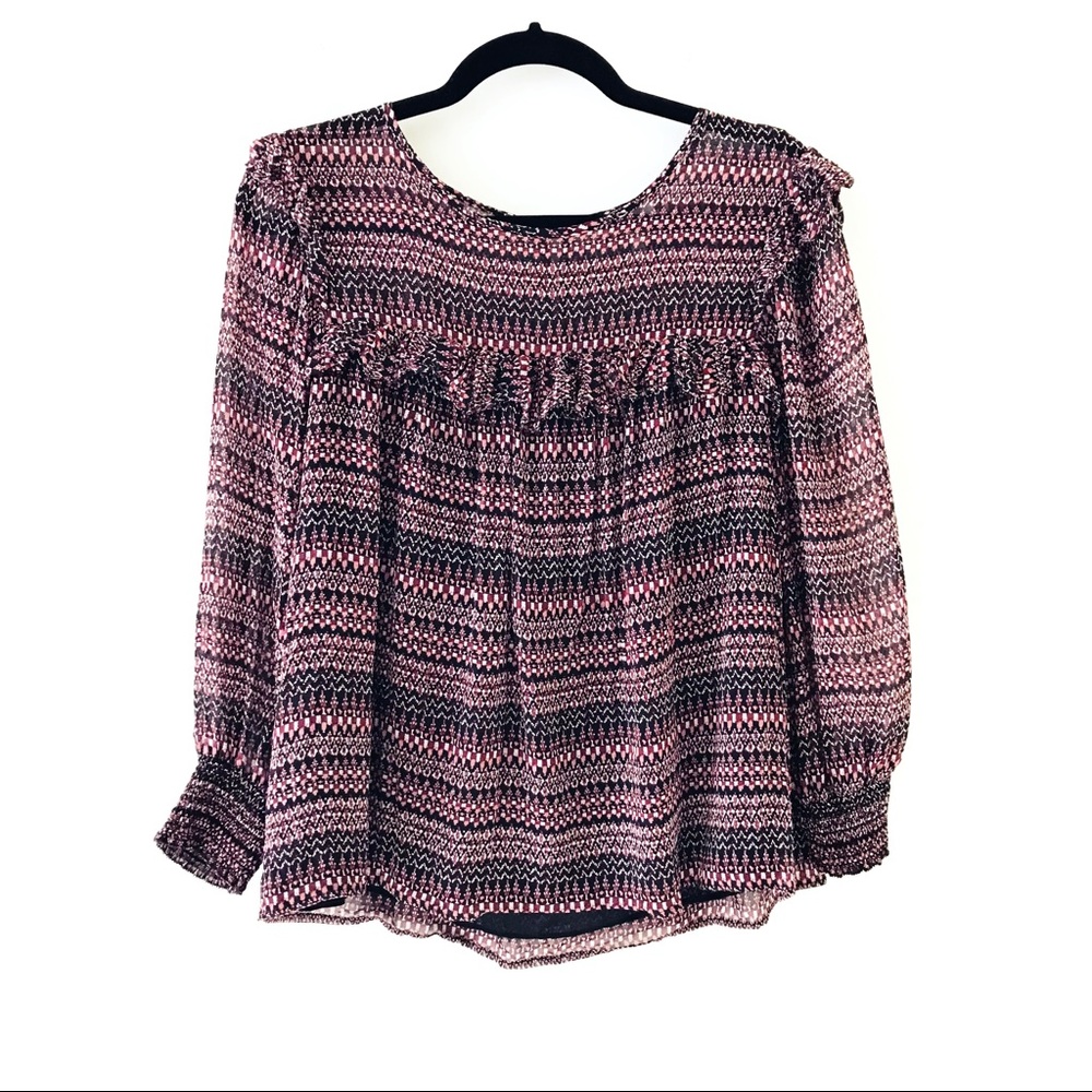 Joie Patterned Silk Ruffle Blouse - image 1